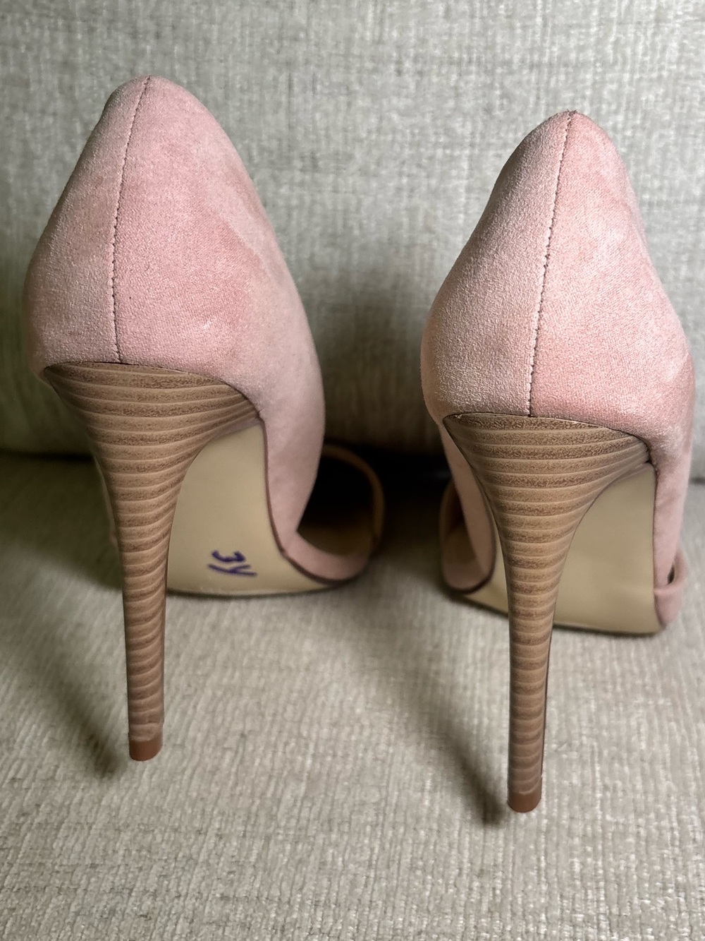 Blush Pink 7.5 Faux Suede D’Orsay Stiletto Pumps Heels Women Neutral Office Chic - Picture 11 of 12